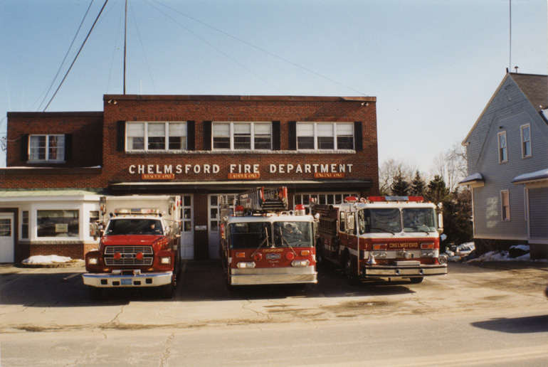 Left to right: 1986 Ford Rescue Truck, 1985 Pirsch Cab-Forward Ladder Truck, 1989 E-One Hush Pumper