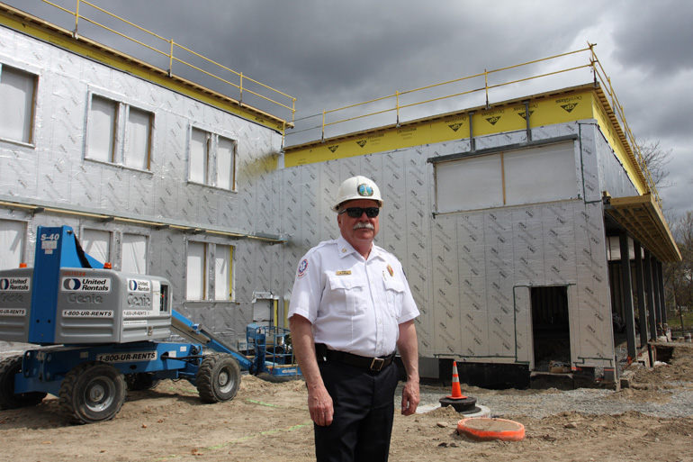 Chief Curran visiting the fire station construction site at 50 Billerica Road 
	on May 5, 2014