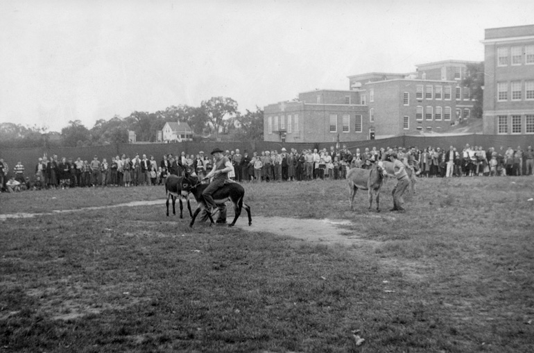 Donkey Ball tournament fundraiser for the Fireman's Relief Fund circa 1946 held 
	in back of the Billerica road High School