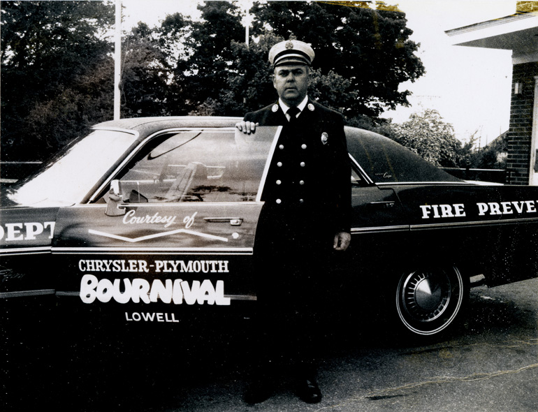 Deputy Chief Quinn with the 1973 Plymouth Fury four-door sedan