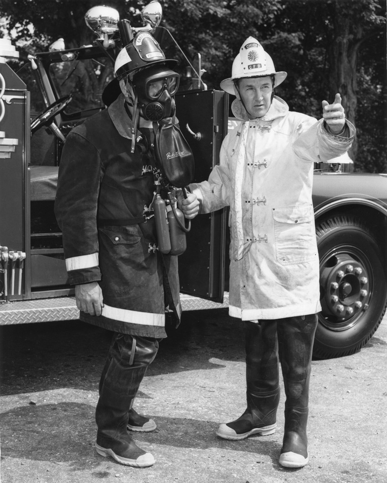 Don Gray with new breathing mask and Chief Ernest Byam in 1961