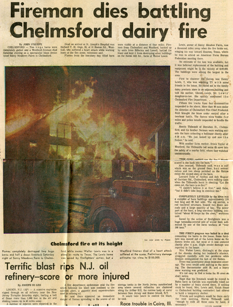 1970 Walter Lewis barn fire December 6 Lowell Sunday Sun