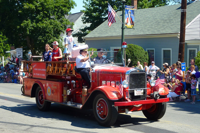 The 1935 Maxim Pumper as antique Engine 4 in the 2010 July 4 Parade in Chelmsford Center
