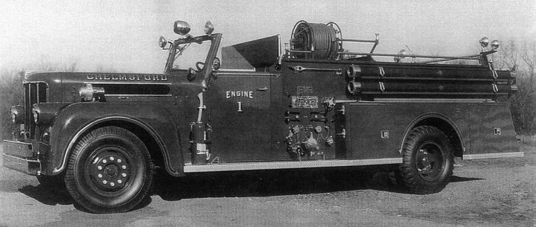 1957 Maxim 750 g.p.m. Pumper, Engine 5 in 
South Chelmsford (originally Engine 1 at the Center), due for engine replacement in 1972