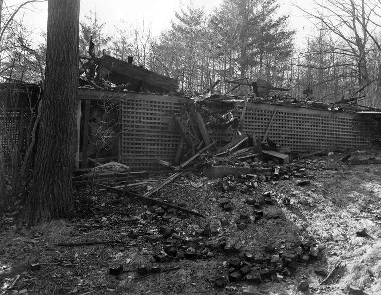 Aftermath of a fire in an unoccupied home on Mill Road in 1965, 
	two youth were apprehended when they returned to the scene
