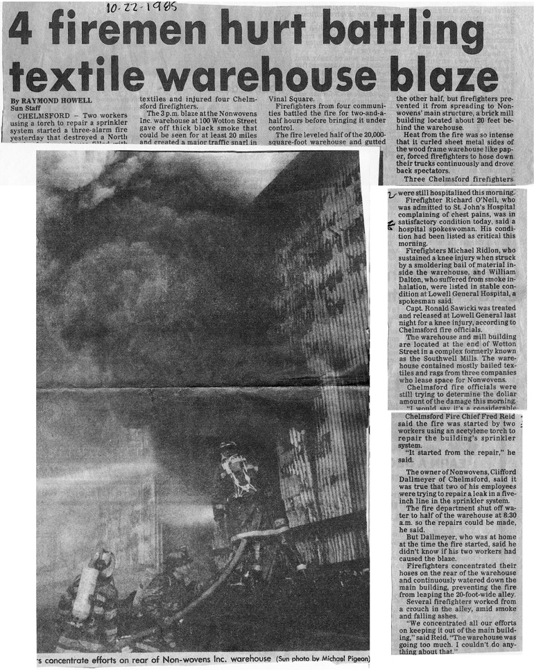 Fire at Non-wovens, Inc. on Wotton Street October 22, 1985