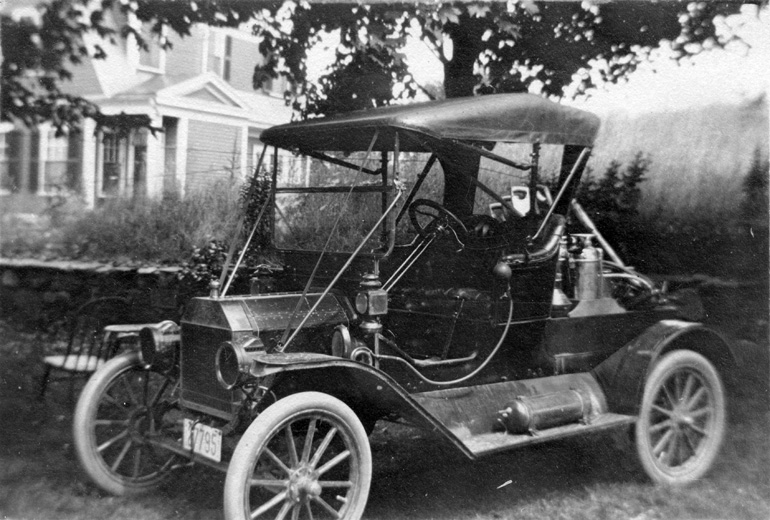 Another view of the modified Ford Model T Roadster used in 1912 by Arnold C. Perham to transport equipment to fires