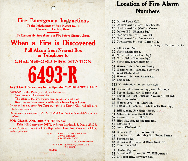 The Board of fire Engineers published a Fire Emergency Instruction card 
to be used when a fire is discovered