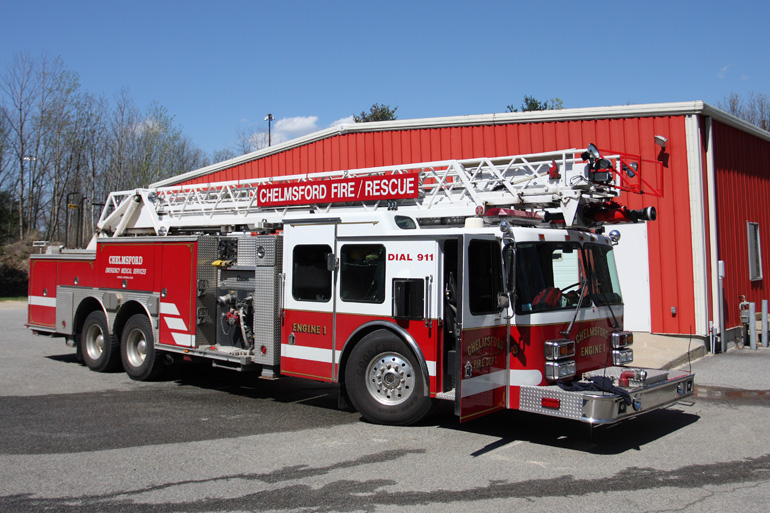 2001 Central States Quint Firefighting Apparatus on HME Chassis, 
Engine 1, behind East Chelmsford Fire Station in 2011