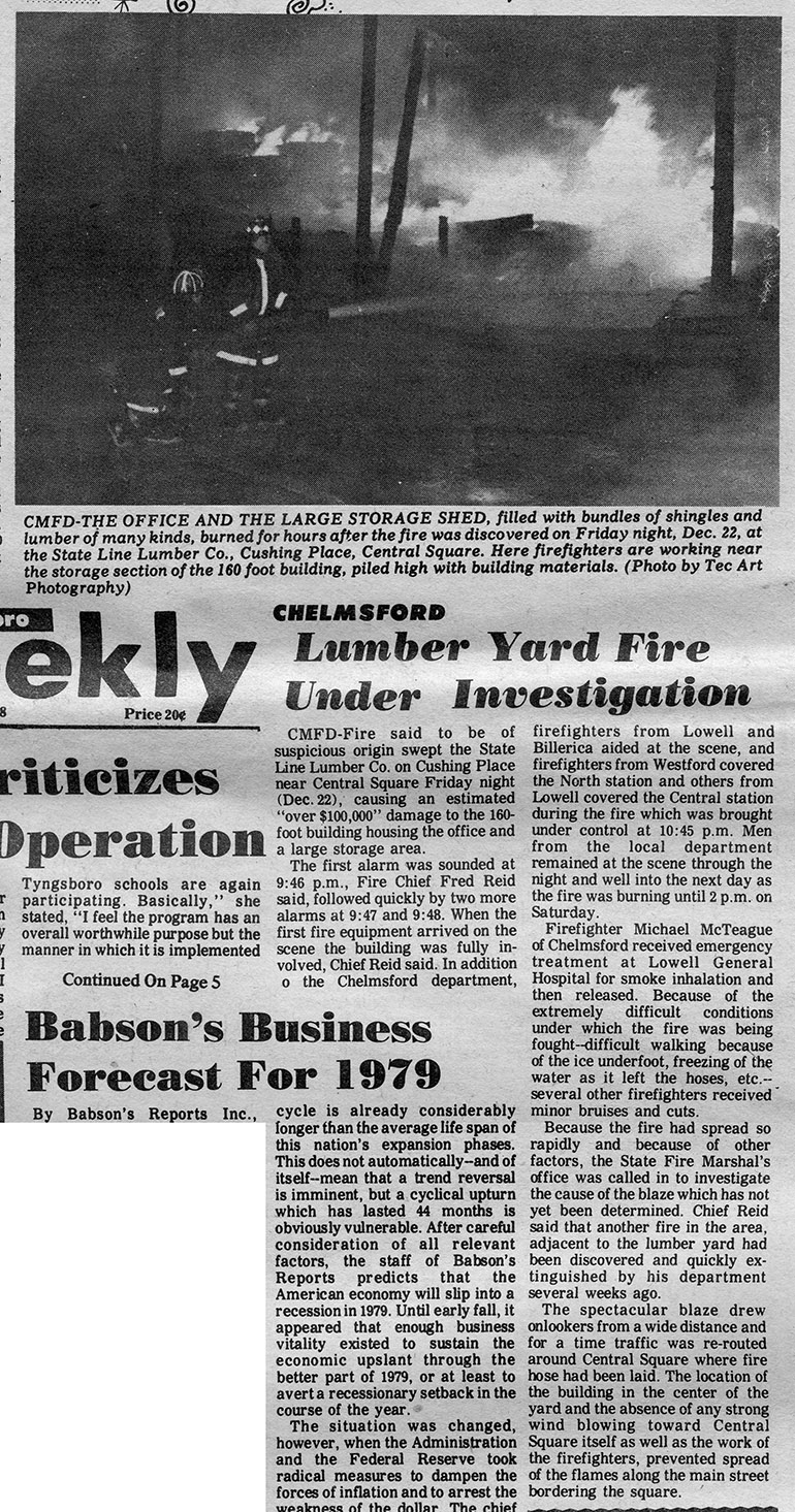 The State Line Lumber Company fire December 22, 1978