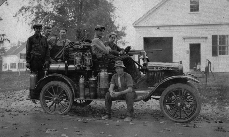 South Chelmsford Fire Station, a former school house, with Auto Truck No. 5 in front