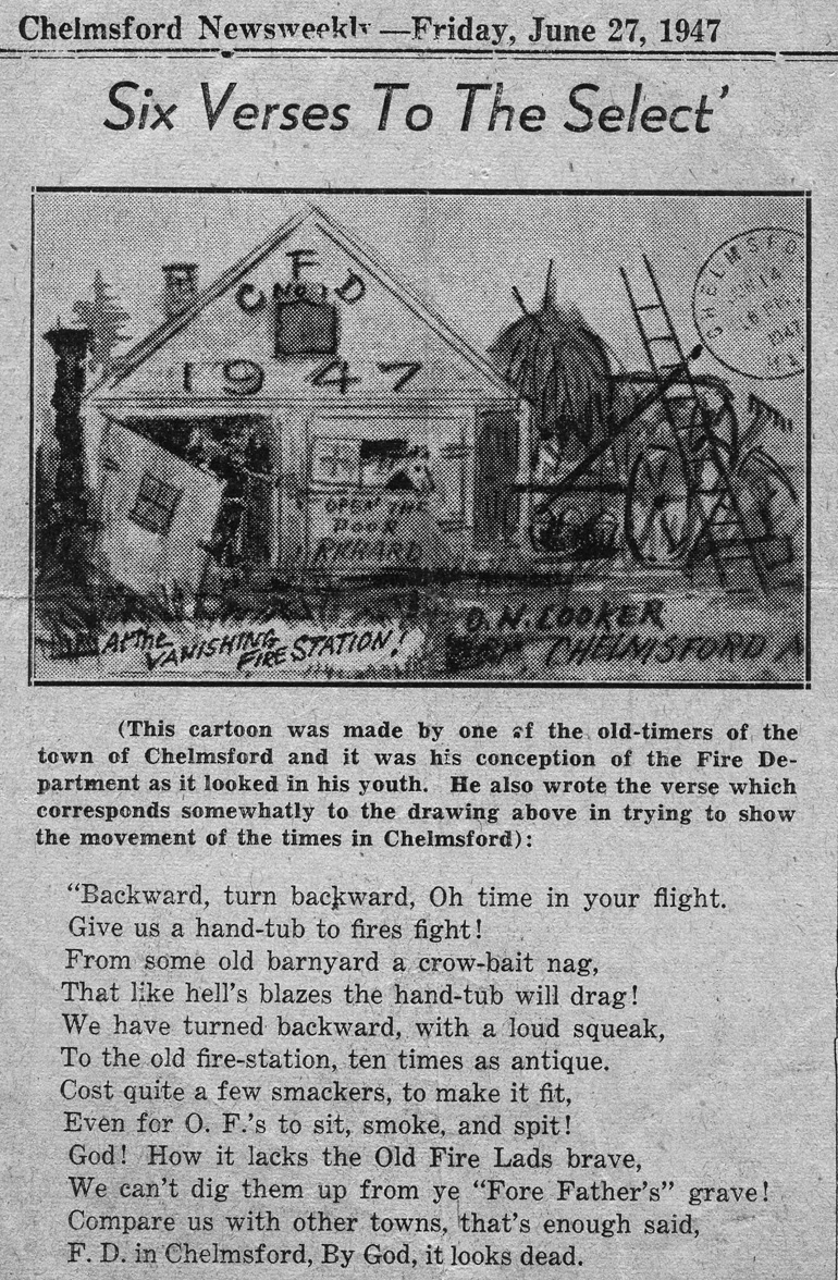 Old-timer's conception of the Fire Department as it looked in his youth