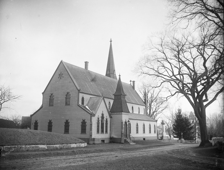 Damage to Central Baptist Church roof from floating ember
from a fire on Littleton Road on July 4, 1903