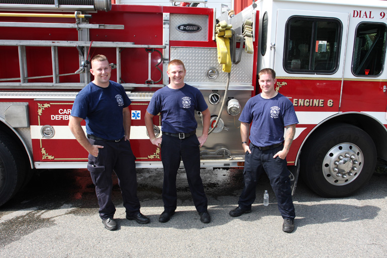 New Firefighters for 2013: Scott Gallant, Don Kohl, Nick Hamilton
in front of the 1989 E-One Hush Pumper